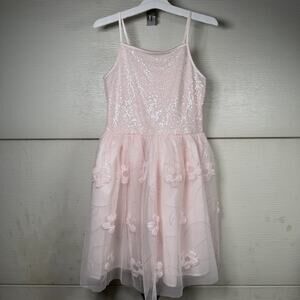 Zenzi Girls' Sequin Tank Dress Size Small 6/7 Pink Tulle Mesh Detail Adjustable